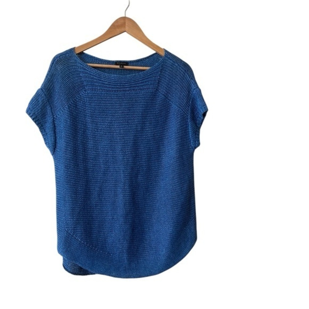 NWOT TALBOTS Royal Blue Knit 100% Linen Boat Neck Cap Sleeve Oversized Top Med M